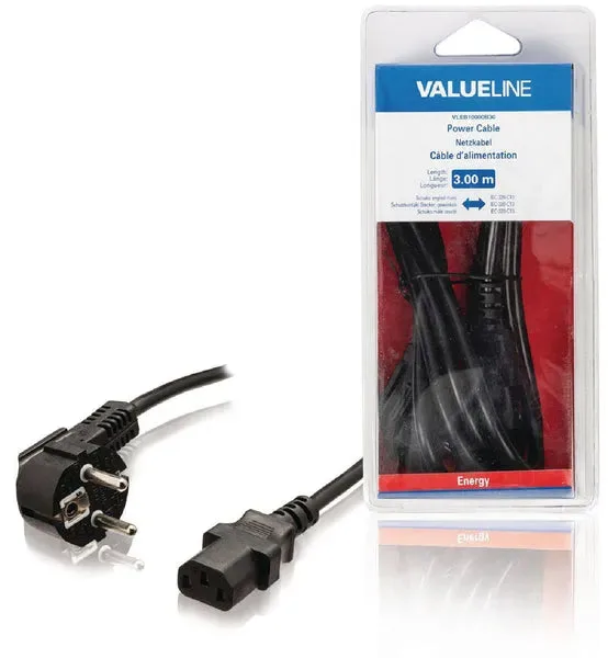 Valueline | Câble d'Alimentation Schuko Mâle Droit | IEC-320-C13 | Noir