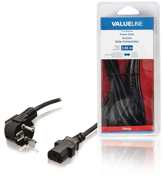 Valueline | Câble d'Alimentation Schuko Mâle Droit | IEC-320-C13 | Noir