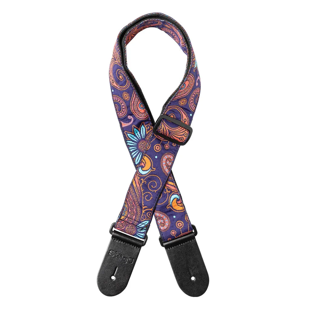 Stagg | Sangle Nylon Tissé Motif Paisley 2 | Orange/Bleu