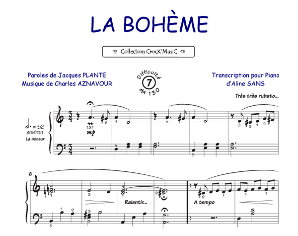 Charles Aznavour | La Bohème | Partition piano et voix
